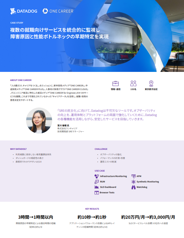 システム横断の統合監視でオブザーバビリティ強化、ワンキャリアが選んだ方法は